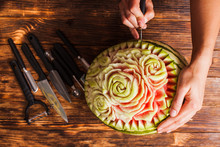 Carved Watermelon Fruit Prepared For The Carving