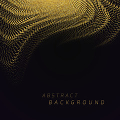 Poster - Soft bend of a gold striped surface with a depth effect consisting of many small dots. Abstract background.
