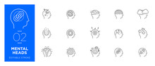 Set Of Mental Heads Line Icons - Modern Icons	