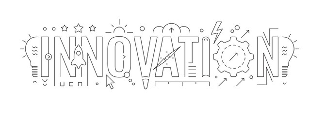 innovation word and innovation symbols. innovation concept design. vector illustration