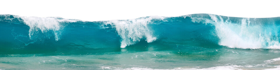 Wall Mural - Powerful ocean waves with white foam isolated on a white background. Banner format.