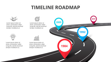 Poster - Business curved road map timeline infographic with pointers. Creative concept with 4 options, parts, steps or processes