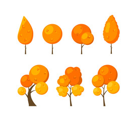 Wall Mural - Set of icons flat autumn trees isolated on white background. Elements of green forest, park or garden