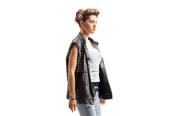 Poster - Serious punk girl wearing leather vest