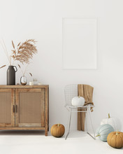 Autumn Interior Decoration With Chest Of Drawer And Metal Chair
