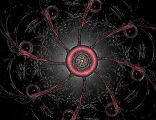 Poster - Abstract fractal color background with crossing circles and oval. Motion illustration.