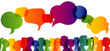 © melita - Speech bubble. Crowd talking. Dialogue group of diverse people. Communication between people. Silhouette profiles. Rainbow colours