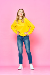 Canvas Print - young girl in jeans and white tshirt