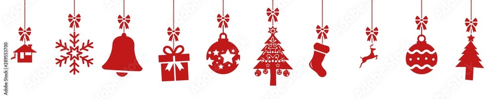 cb47 ChristmasBanner - german - Hängende rote nahtlose Weihnachtsdekoration - english - red seamless christmas decoration border (christmas sock) - banner 5to1 - xxl g8522 - obrazy, fototapety, plakaty 