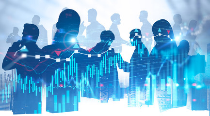 Poster - Business partnership in city, digital charts