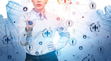 Poster - Woman working with HR interface in city