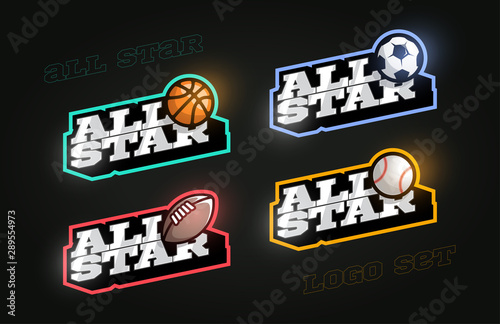 All star Retro style sport logo set. Modern professional ...