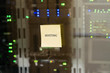 © Климов Максим - The inscription Hosting is glued to the glass of the computer center. Information technology concept. Colored paper stickers on the wall of the server room.