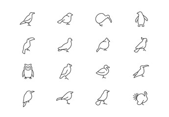 Birds thin line vector icons. Editable stroke