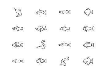 Fish thin line vector icons. Editable stroke