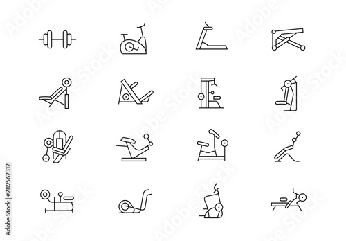 Fotomural Gym equipment thin line vector icons. Editable stroke