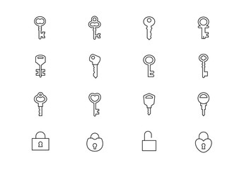 Key thin line vector icons. Editable stroke