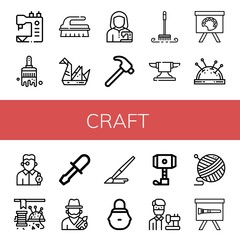 Sticker - Set of craft icons such as Sewing machine, Paint brush, Brush, Origami, Tailor, Hammer, Anvil, Painting palette, Pin cushion, Watchmaker, Sewing, Chisel, Artist, Wicker basket , craft