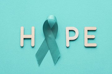 HOPE with teal ribbon, Ovarian Cancer, cervical Cancer, anti bullying and sexual assault awareness