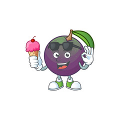 Poster - With ice cream ripe star apple character on white background