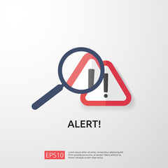 Poster - attention warning attacker alert sign with exclamation mark. beware alertness of internet danger symbol. shield line icon for VPN. Technology cyber security protection concept. vector illustration.