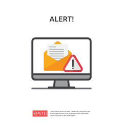 Wall Mural - email envelope attention warning attacker alert sign with exclamation mark. internet danger concept. shield line icon for VPN. Technology cyber security protection vector illustration.