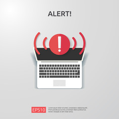 Wall Mural - attention warning attacker alert sign with exclamation mark. beware alertness of internet danger symbol. shield line icon for VPN. Technology cyber security protection concept. vector illustration.