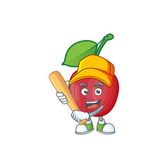 Wall Mural - Playing baseball bing cherries isolated mascot in character