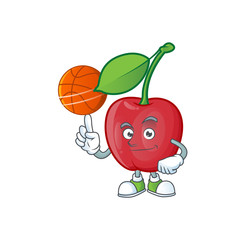 Sticker - With basketball bing cherries isolated mascot in character