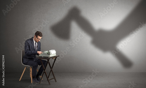 Cuadros en Lienzo Shadow threatening hard worker man who is afraid