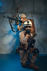 Wall Mural - Two well equipped US army commandos armed with assault rifles. Studio shot