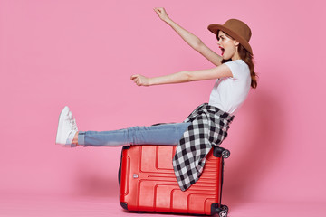 Wall Mural - young woman jumping on trampoline