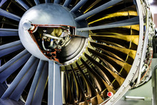 View Of Turbine Aircraft Engine Close Up, Plane Propeller, Airplane Industry 