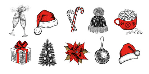Wall Mural - christmas set. new year card. hand drawn illustration