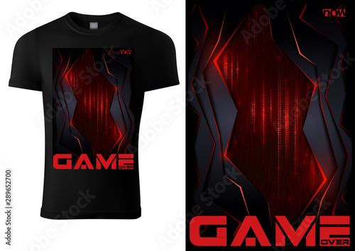 Black T-shirt for Computer Game Players with Illuminated Red Tech Background ...