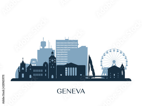 Fotomural Geneva skyline, monochrome silhouette. Vector illustration.