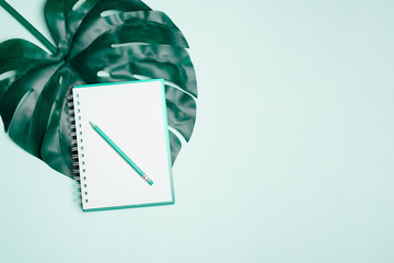 Wall Mural - Top view image of open notebook, freelance work concept
