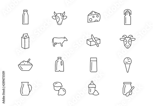 Fotomural Milk products thin line vector icons. Editable stroke