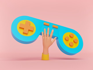 Poster - hand holding retro gamepad. gaming concept. 3d rendering