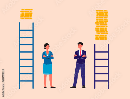 Fotomural Unequal career and gender discrimination flat vector illustration isolated