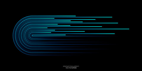 vector half circles lines flowing dynamic pattern in blue green colors isolated on black background 