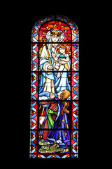 Poster - Madonna with child, stained glass, Notre Dame de Clignancourt church, Paris, France