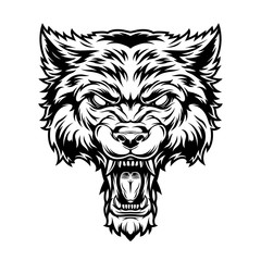 Wall Mural - vintage monochrome angry scary wolf head