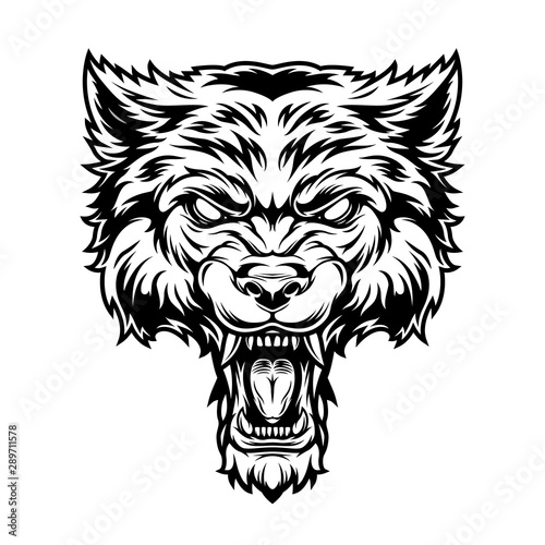 Vintage monochrome angry scary wolf head