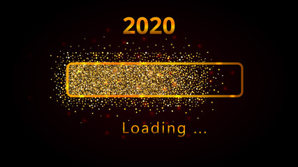Wall Mural - 2020 new year with bright shiny loading progress bar, golden glitter and sparkles. template design f