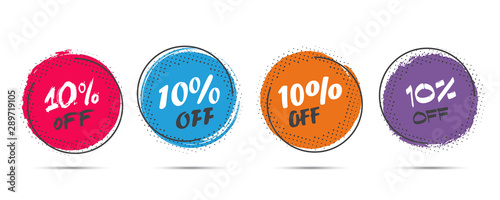 Fotomural Set of grunge sticker with 10 percent off in a flat design with halftone