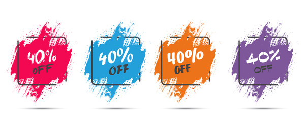 Poster - Set of grunge sticker with 40 percent off in a flat design with halftone. For sale, promotion, advertising