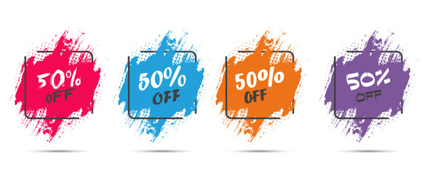 Poster - Set of grunge sticker with 50 percent off in a flat design with halftone. For sale, promotion, advertising