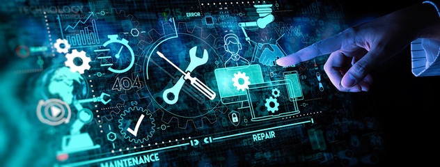 Hand touching Maintenance and repair about assistance and servicing of equipments.