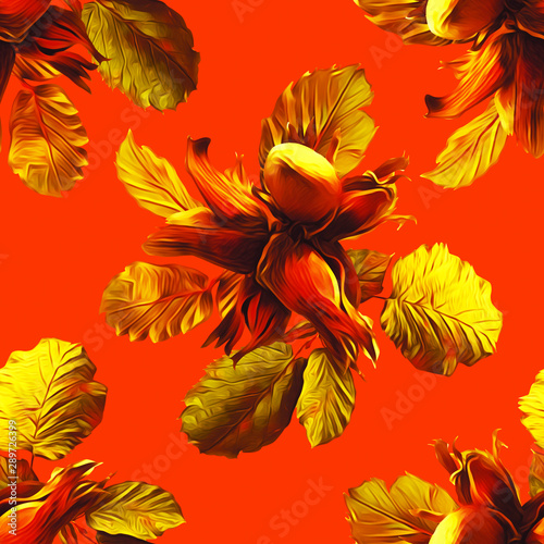 Nuts seamless pattern, watercolor illustration.